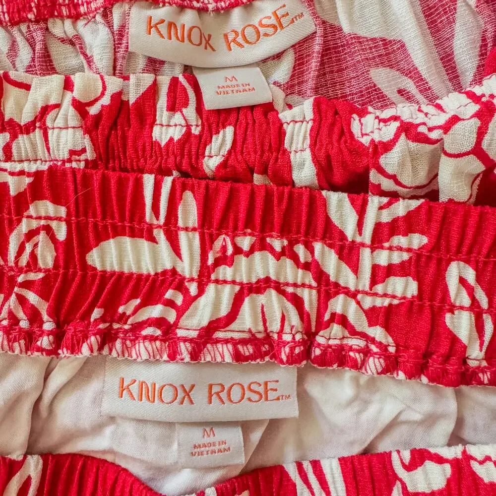 Knox Rose Red White Floral 2pc Set Off Shoulder Top & Midi Skirt Size M